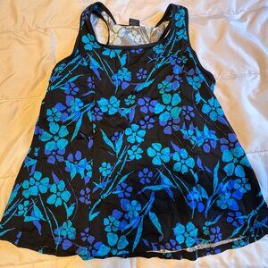 Junonia tankini top, black with blue floral, 1x